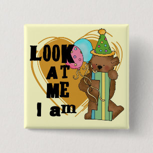 Teddy Bear I'm 1 Birthday T-shirts and Gifts 2 Inch Square Button