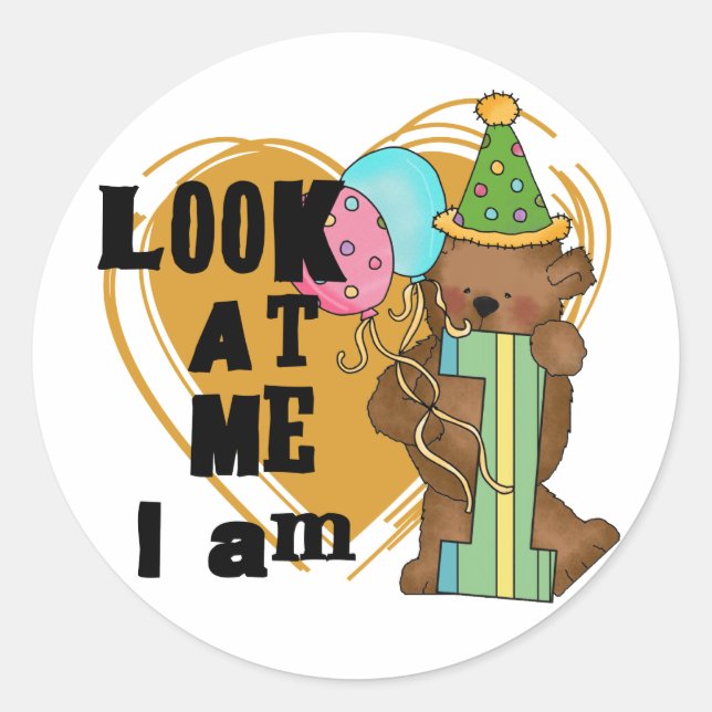 Teddy Bear I'm 1 Birthday T-shirts and Gifts Classic Round Sticker (Front)
