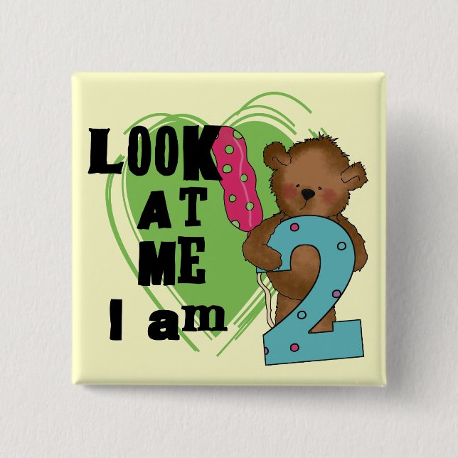 Teddy Bear I'm 2 Birthday T-shirts and Gifts 2 Inch Square Button (Front)
