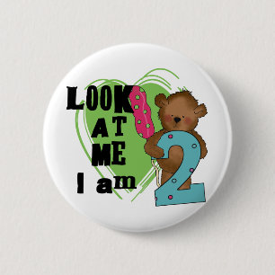 Teddy Bear I'm 2 Birthday T-shirts and Gifts Inch Round Button