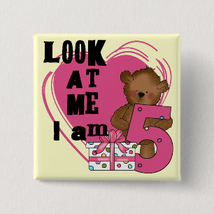 Teddy Bear I'm 5 Birthday T-shirts and Gifts 2 Inch Square Button