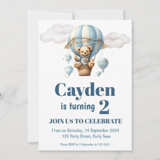 Teddy Bear in a Balloon Party Invitation
