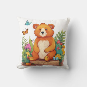 Teddy Bear in a Magical Garden Throw Pillow