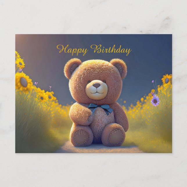 Teddy bear in a meadow, any occasion  postcard (Front)
