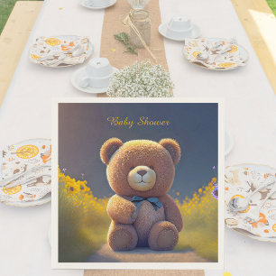 Teddy bear in a meadow, cute baby shower  napkin