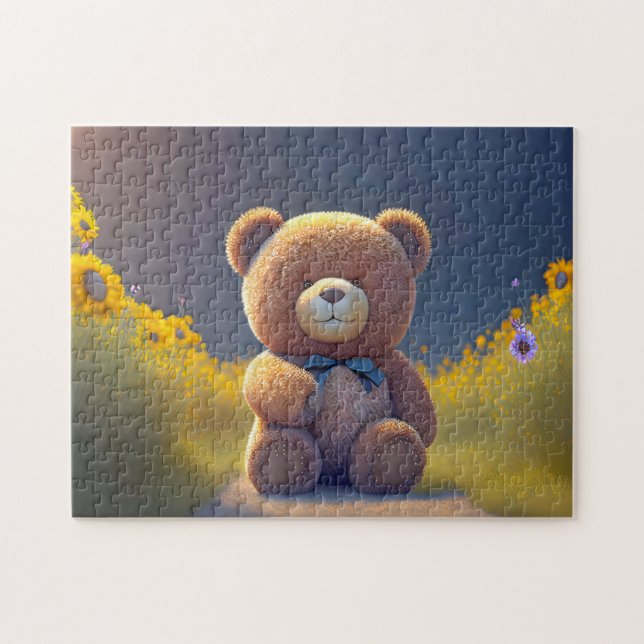Teddy bear in a meadow, cute  jigsaw puzzle (Horizontal)