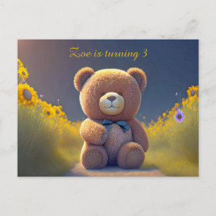 Teddy bear in a meadow, cute kids any age  invitation postcard