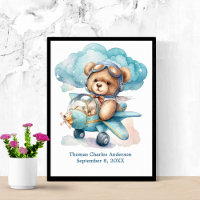Teddy Bear in Airplane Nursery Decor Wall Art