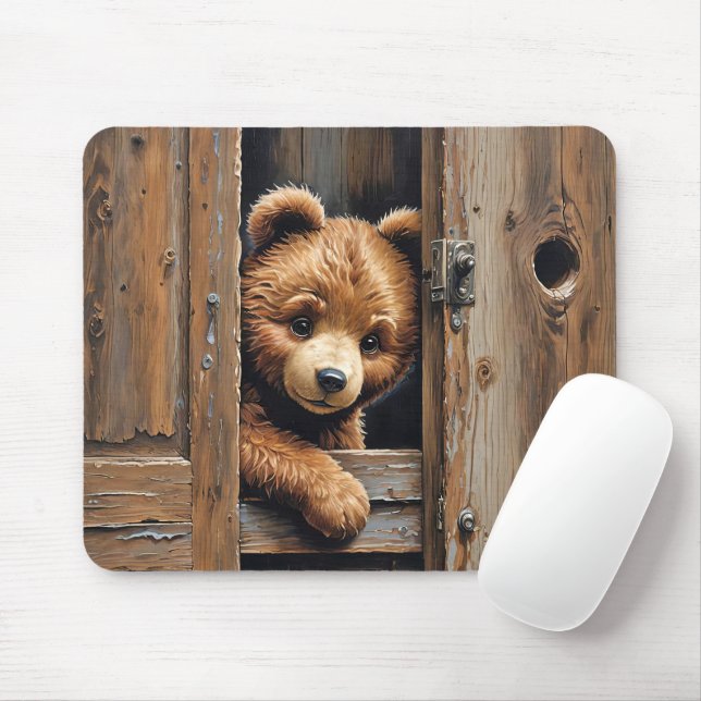 Teddy Bear In Doorway Mouse Pad (With Mouse)