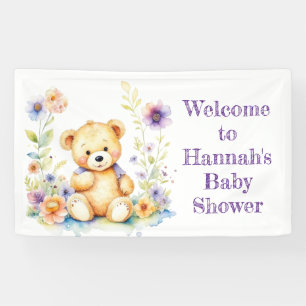Teddy Bear in Flowers Girl's Baby Shower Banner