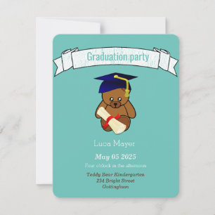 teddy bear in graduation cap - light teal invitation