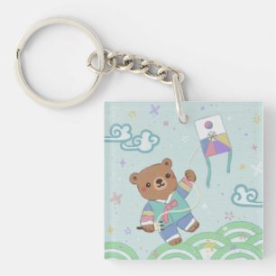 Teddy Bear in Hanbok: Kite Flying Keychain