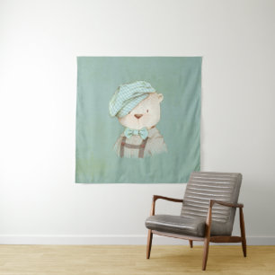 Teddy Bear in Hat Cute Sweet Adorable Whimsy Tapestry