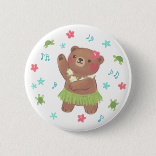 Teddy Bear in Hawaii Illustration 2 Inch Round Button (Front)