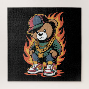 Teddy Bear in Hip-Hop Style with Gold Chains Jigsaw Puzzle