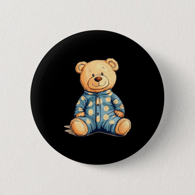 Teddy Bear In Pajama Costume For Bedtime Smiles  2 Inch Round Button (Front)