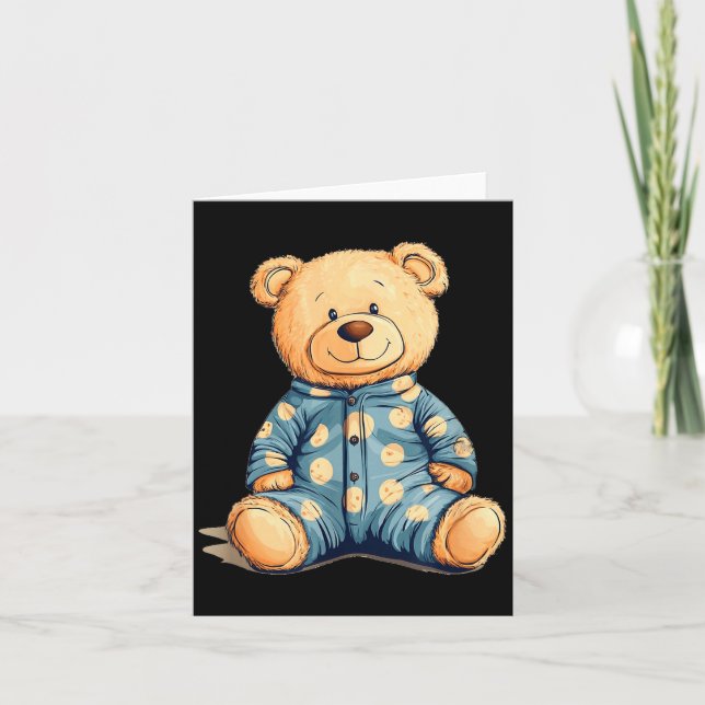 Teddy Bear In Pajama Costume For Bedtime Smiles  Card (Front)
