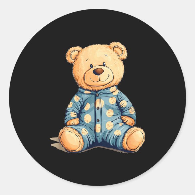 Teddy Bear In Pajama Costume For Bedtime Smiles  Classic Round Sticker (Front)