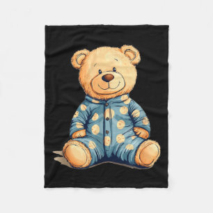 Teddy Bear In Pajama Costume For Bedtime Smiles  Fleece Blanket