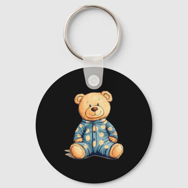 Teddy Bear In Pajama Costume For Bedtime Smiles  Keychain (Front)
