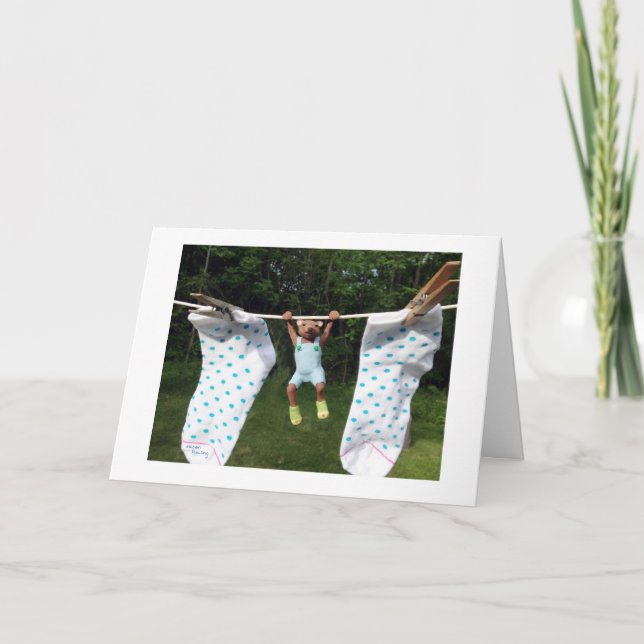Teddy Bear in Socks on a Clothes Line Card (Front)