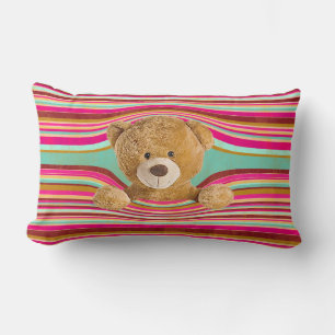 Teddy Bear In Stripes Lumbar Pillow