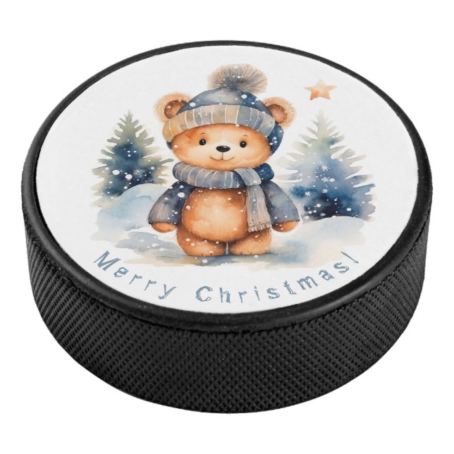 Teddy bear in the forest, personalized hockey puck (3/4)