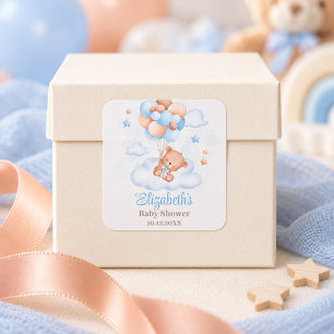 Teddy Bear in the Sky Baby Shower Square Sticker