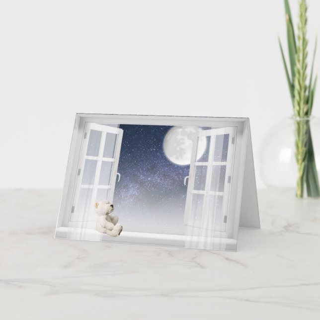 teddy bear in window for friendship card (Front)