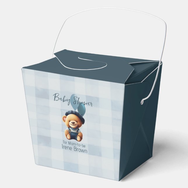 Teddy Bear Jean Baby Shower Blue Favor Box (Front)