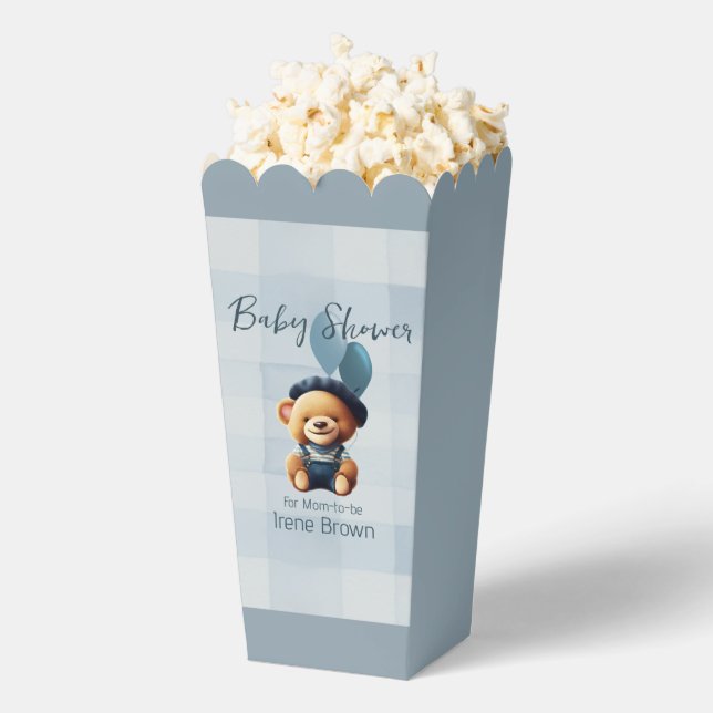 Teddy Bear Jean Baby Shower Blue Favor Box (Popped)