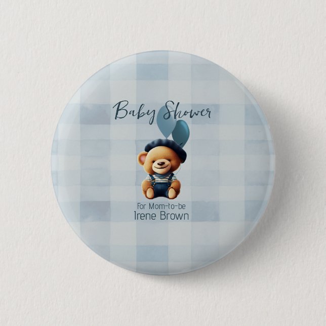Teddy Bear Jean Baby Shower Button (Front)