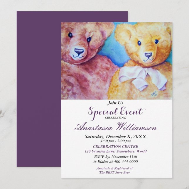 TEDDY BEAR KIDS PARTY EVENT INVITE (Front/Back)