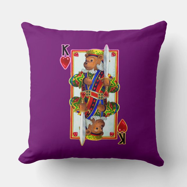 Teddy Bear King of Hearts Pillow (Front)