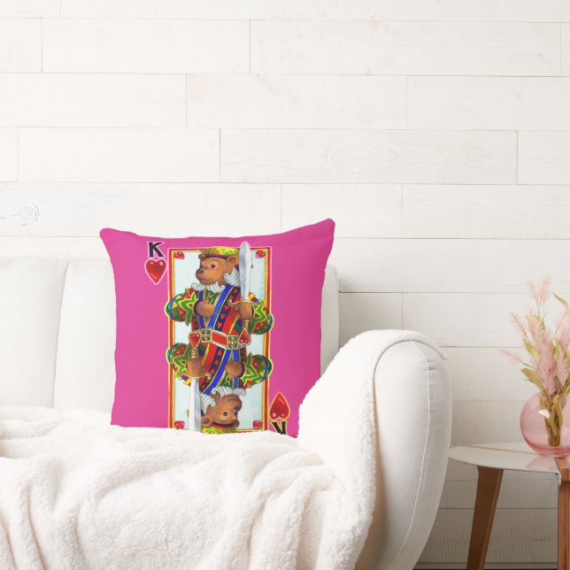 Teddy Bear King of Hearts Throw Pillow (Couch)