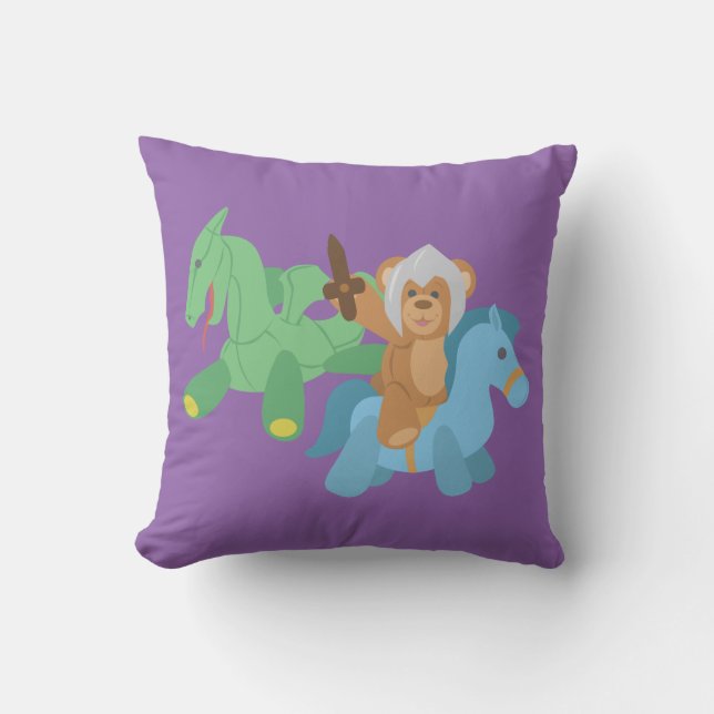 Teddy Bear Knight Throw Pillow (Front)