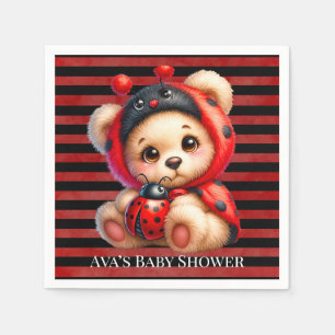 Teddy Bear Ladybug Stripes Girl Baby Shower Napkin