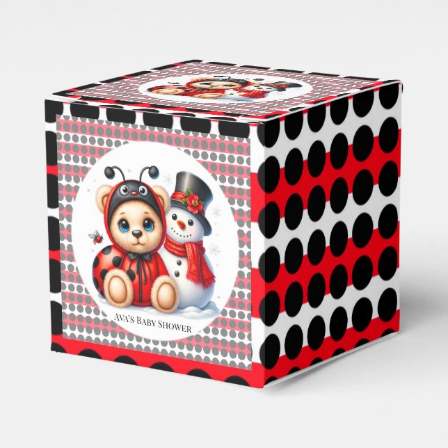 Teddy Bear Ladybug with Snowman Baby Shower Favor Box (Front Side)