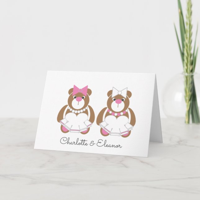 Teddy bear lesbian wedding congratulations cute card (Front)
