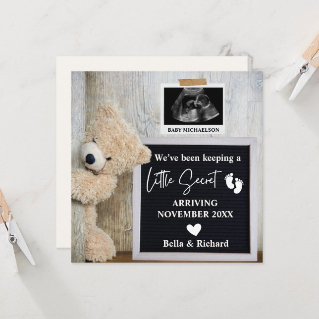 Teddy Bear Letboard Faire-part de grossesse (Devant/Arrière en situation)