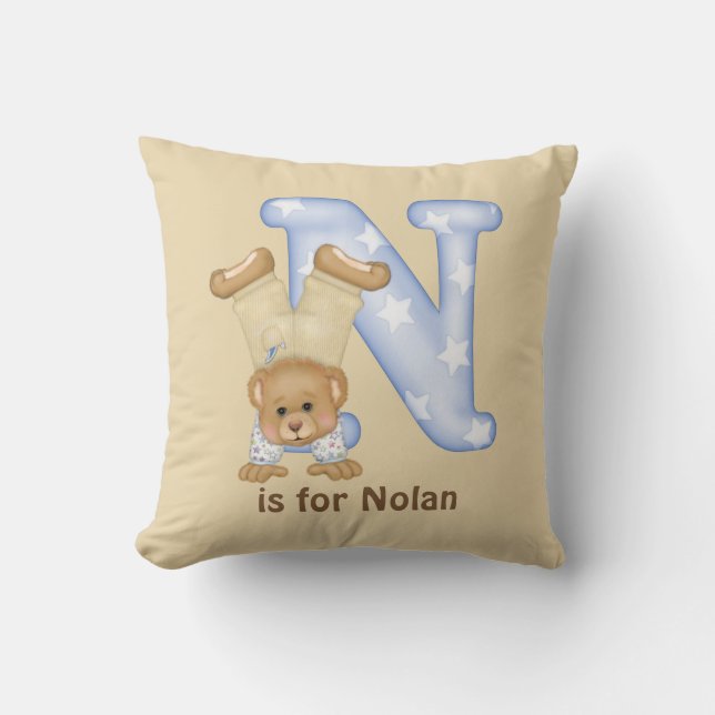Teddy Bear Letter N Monogram Pillow (Front)