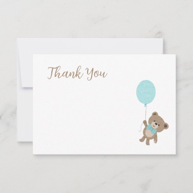 Teddy Bear Light Blue Baby Shower Thank You (Front)