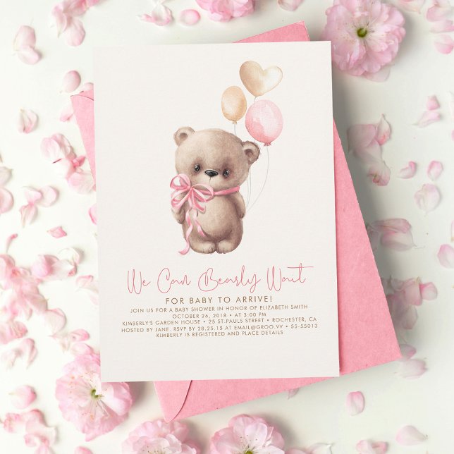 Teddy Bear Light Brown Pink Girl Baby Shower Invitation (Creator Uploaded)