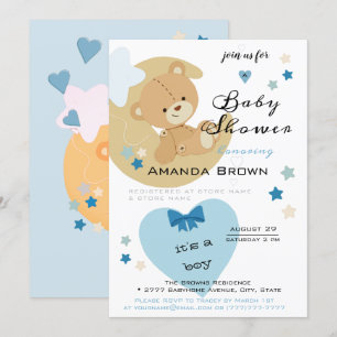 Teddy Bear Love Baby Boy Shower   Invitation
