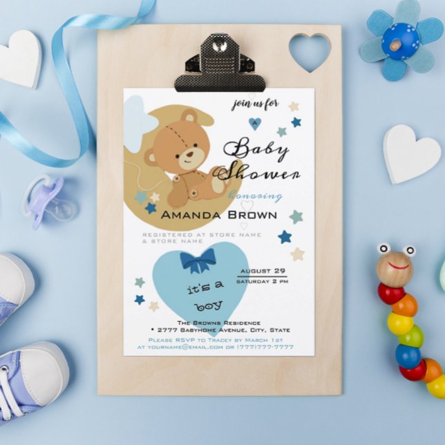 Teddy Bear Love Baby Boy Shower Invitation (Créateur téléchargé)