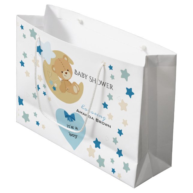 Teddy Bear Love Baby Boy Shower | Large Gift Bag (Front Angled)