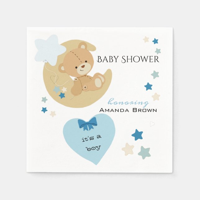 Teddy Bear Love Baby Boy Shower | Napkin (Front)