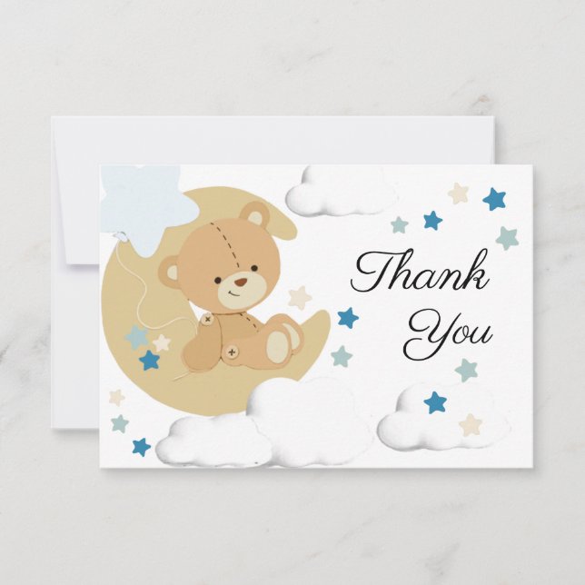 Teddy Bear Love Baby Boy Shower | Thank You Card (Front)