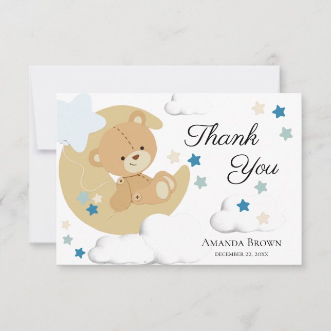 Teddy Bear Love Baby Boy Shower | Thank You Card (Front)