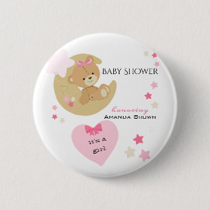 Teddy Bear Love Baby Girl Shower 2 Inch Round Button